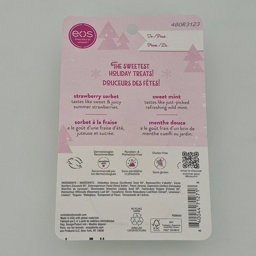 EOS Strawberry Sorbet & Sweet Mint Organic Lip Balm Holiday Collection BRAND NEW